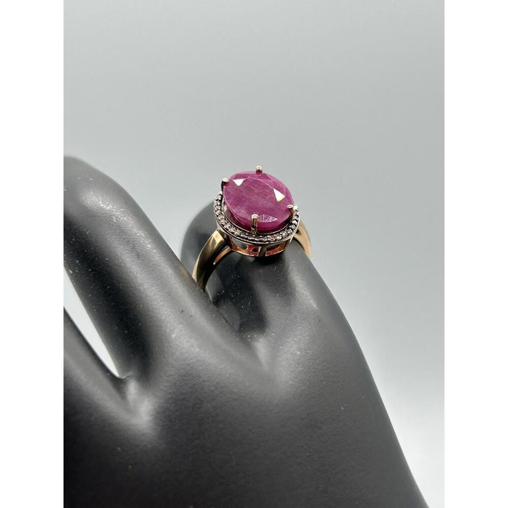 BBJ 925 Sterling Silver Gold Plated Ruby & Diamonds Ring Size 7.75 Gemstones